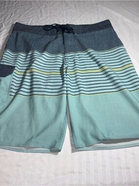 Billabong Teal, Navy & Yellow Striped Men's Board Shorts